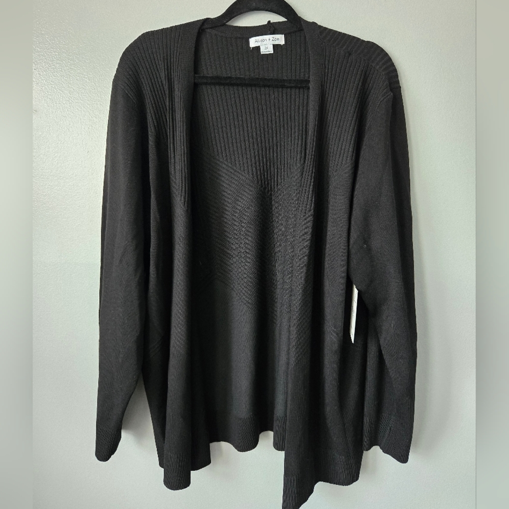 NWT Allison + Zoe Black Ribbed Open Cardigan Size 2X